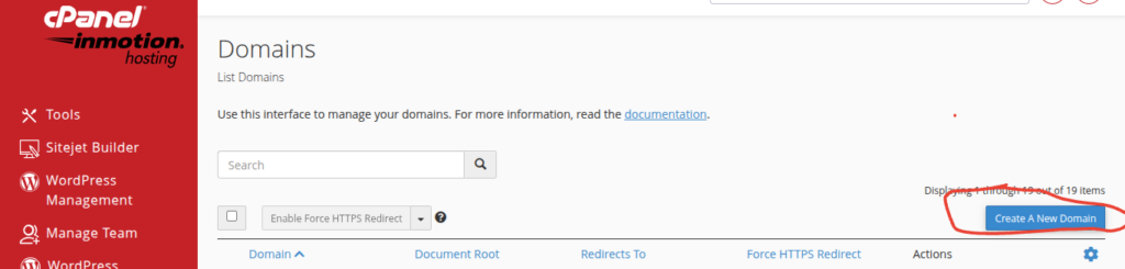 InMotion Hosting Create New Domain